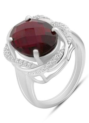 Срібне кільце komilfo зі штучним гранатом nano 4.925ct, фіанітами, вага виробу 5,26 г (60002303) 17.5 розмір