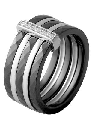 Срібне кільце komilfo з керамікою, фіанітами, вага виробу 7,99 г (2070047) 19 розмір 7.58, 17.5