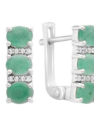 Серебряные серьги komilfo с натуральным изумрудом 2.006ct, фианитами (2162230)