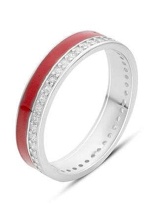 Серебряное кольцо komilfo с фианитами, емаллю, вес изделия 2,46 гр (60002233) 16.5 размер