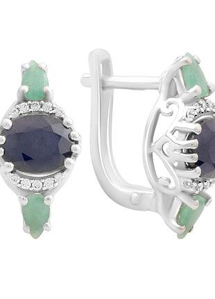 Серебряные серьги komilfo с натуральным сапфиром 4.337ct, изумрудом, фианитами (2180845)