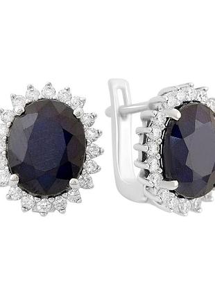 Срібні сережки komilfo з натуральним сапфіром 7.199ct, фіанітами (2168683)