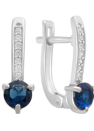 Серебряные серьги komilfo с сапфиром nano 0.886ct, фианитами (2195016)