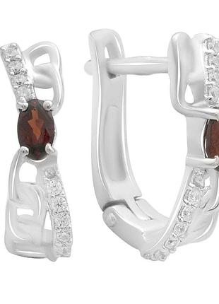 Срібні сережки komilfo з натуральним гранатом 0.913ct, фіанітами (2191438)