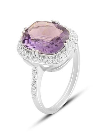 Срібне кільце komilfo з натуральним аметистом 5.507ct, вага виробу 4,23 г (2157724) 18.5 розмір