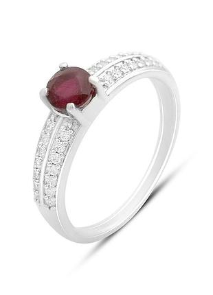 Срібне кільце komilfo з натуральним рубіном 0.932ct, фіанітами, вага виробу 2,64 г (2165101) 17.5 розмір 2.38, 17" 2.63, 17.5