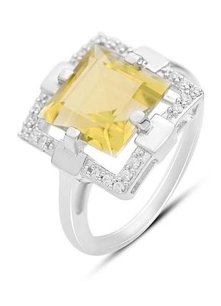 Срібне кільце komilfo з натуральним зеленим кварцом 5.04ct, фіанітами, вага виробу 5 г (2162193) 18 розмір