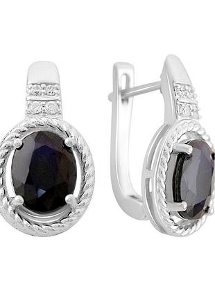 Серебряные серьги komilfo с натуральным сапфиром 4.927ct, фианитами (2162780)