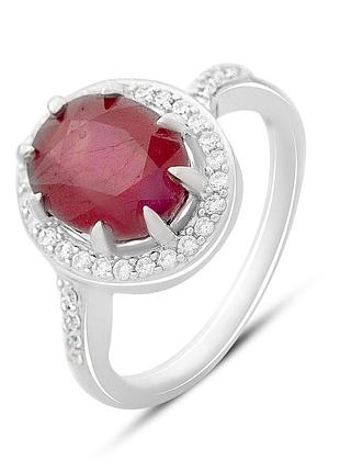 Серебряное кольцо komilfo с натуральным рубином 4.127ct, фианитами, вес изделия 3,73 гр (2165224) 17 размер