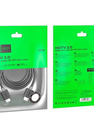 Дата кабель hoco us08 hdtv 2.0 male to male 4k hd (3m) black