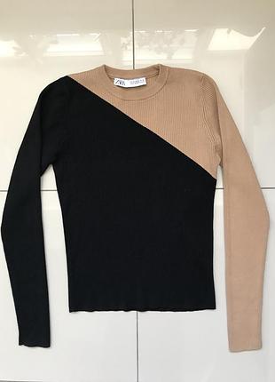 Лонгслів в рубчик zara, із віскози, m