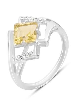 Серебряное кольцо komilfo с натуральным зеленим кварцем 1.863ct, фианитами, вес изделия 3,24 гр (2162254) 18.5 размер