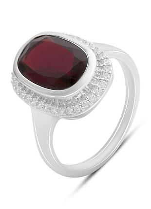 Серебряное кольцо komilfo с искусственным гранатом nano 3.66ct, фианитами, вес изделия 5,54 гр (60002307) 17.5 размер 5.5, 18