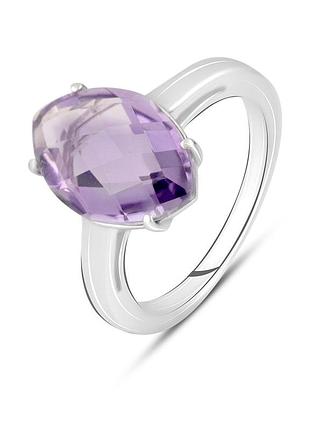 Срібне кільце komilfo з натуральним аметистом 4.3ct, вага виробу 3,69 г (2128946) 17 розмір 3.67, 18