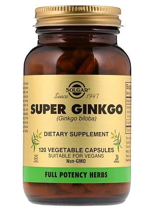 Гинкго билоба супер, super ginkgo biloba, solgar, 120 желатиновых капсул