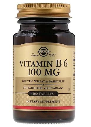 Витамин в6, 100 мг, vitamin b6, solgar, 100 таблеток