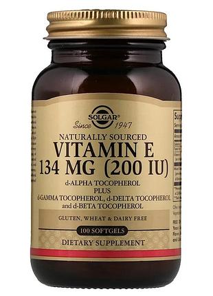Витамин e, 134 мг (200 iu), d-alpha tocopherol & mixed tocopherols, solgar, 100 желатиновых капсул