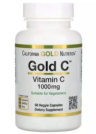 Витамин c gold c 1000 мг california gold nutrition 60 капсул — аскорбиновая кислота для иммунитета и коллагена
