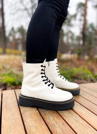 Черевики dr.martens jadon "white/black premium(fur) замок ☑ черевики зимові з хутром6 фото