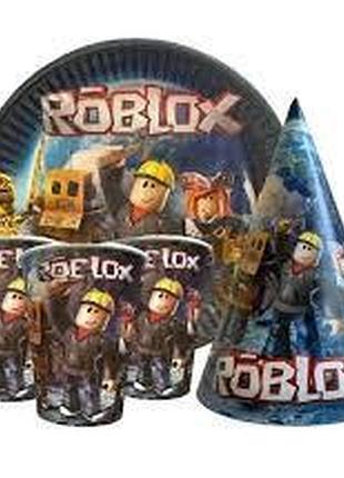 Набір для дитячого дня народження "roblox" тарілки+стаканчики+ковпачки всі по 10 шт