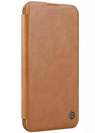 Кожаный чехол-книжка nillkin qin prop для apple iphone 16 pro (6.3") brown