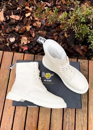 Черевики dr.martens 1460 white cream premium (fur) 
без замка ☑ ботинки зимние с мехом