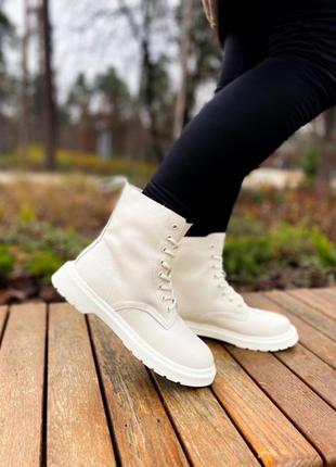 Черевики dr.martens 1460 white cream premium (fur) 
без замка ☑ ботинки зимние с мехом10 фото