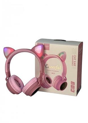 Навушники bluetooth hoco w27 cat ear, рожеві