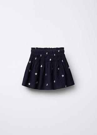 Юбка хлопковая с шортами летняя со звездами на девочку zara синяя 158