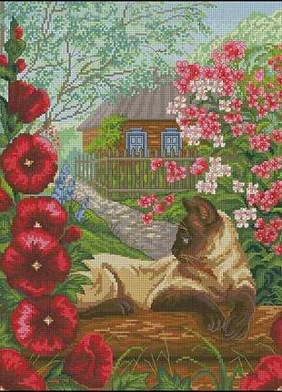 Схема для вышивки крестом *pdf . размер: 24*32 см отдых под мальвой