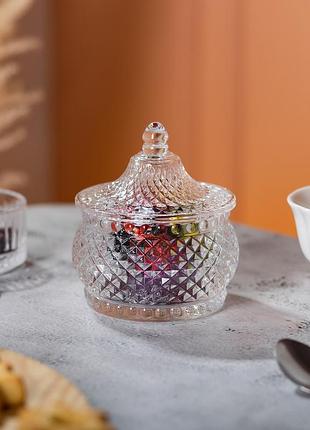 Сахарница стеклянная glass jay с крышкой в восточном стиле diamonds, конфетница ø 8 см круглая top shop ua