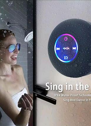 Беспроводная bluetooth колонка для душа bts-07 black - водонепроницаемая с подсветкой