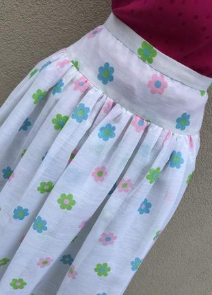 Винтаж,белая,летняя юбка татьянка на кокетке,цветочный принт,рюши,9 фото