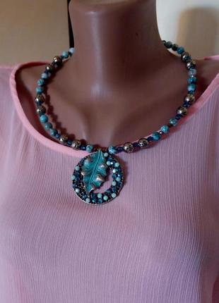 Колье с подвеской "бирюзовый листопад"