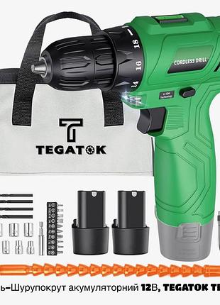 Акумуляторний дриль шуруповерт. tegatok td0312 в комплекті, зарядний та 2 акумулятори 1. 5ач