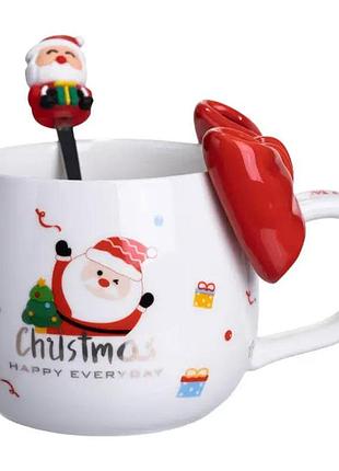 Новорічна порцелянова чашка з ложкою merry christmas 400 (мл) червона yiwu fm-cs-19a