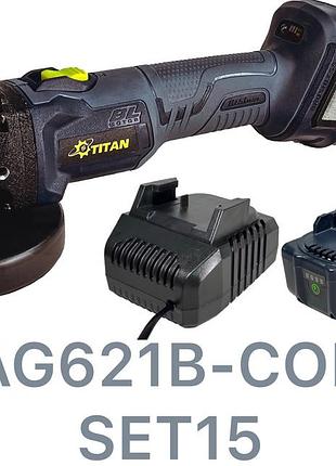 Акумуляторна безщіткова кутова шліфмашина titan pag621b-core set15 brushless