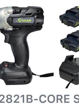 Акумуляторний ударний шуруповерт (impact) 21в з безщітковим мотором, titan pis2821b-core set1