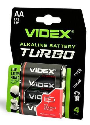 Батарейки щелочные videx lr6 / aa turbo 1.5v alkaline пальчиковые батарейки повышенной мощности блистер 4 шт ft