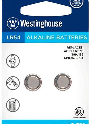 Лужна батарейка westinghouse alkaline "таблетка" lr54 ag10 2шт/уп blister ft