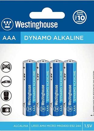 Лужна батарейка westinghouse dynamo alkaline aaa/lr03 1.5v, лужні, 4 шт в блістері ft