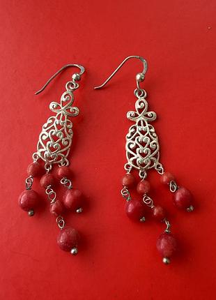 Серебряные серьги с кораллами