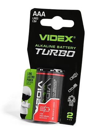 Батарейки щелочные videx lr03/aaa turbo 1.5v alkaline, мизинчиковые батарейки повышенной мощности, 2 шт blister ft