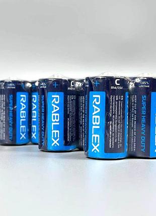 Батарейка rablex super heavy duty r14 c солевая 1.5v для фонарей и игрушек, 2 шт shrink ft