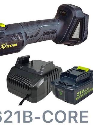 Акумуляторна безщіткова кутова шліфувальна машина titan pag621b-core set2 brushless