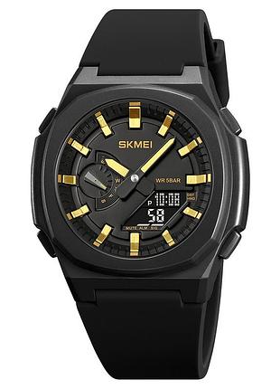Часы мужские skmei 2091bkgdbk black/gold-black — спортивные водонепроницаемые электронно-аналоговые часы ft