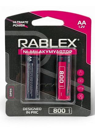 Аккумуляторы rablex aa ni-mh 800 mah 1.2v, перезаряжаемые, 2 шт ft