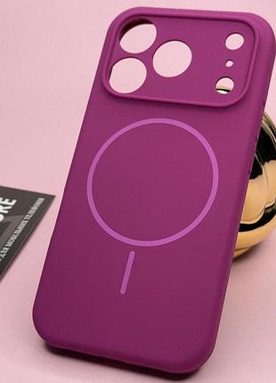 Чохол для iphone 17 pro silicon case magsafe силіконовий закрита камера з мікрофіброю закритим низом малиновий (dragon fruit)