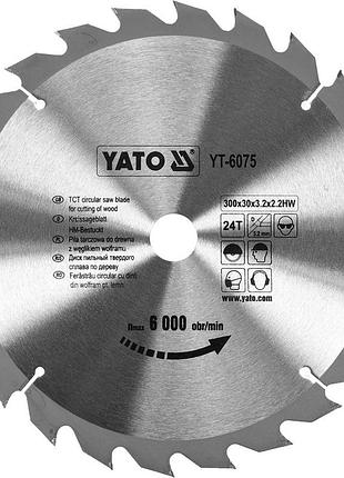 Диск пильный по дереву 300 мм, 30x3.2x2.2 мм, 24 зубця, 6000 об/мин yato (yt-6075)