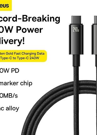Кабель baseus tungsten gold fast charging type-c to type-c 240w (2m) black (cawj040101)